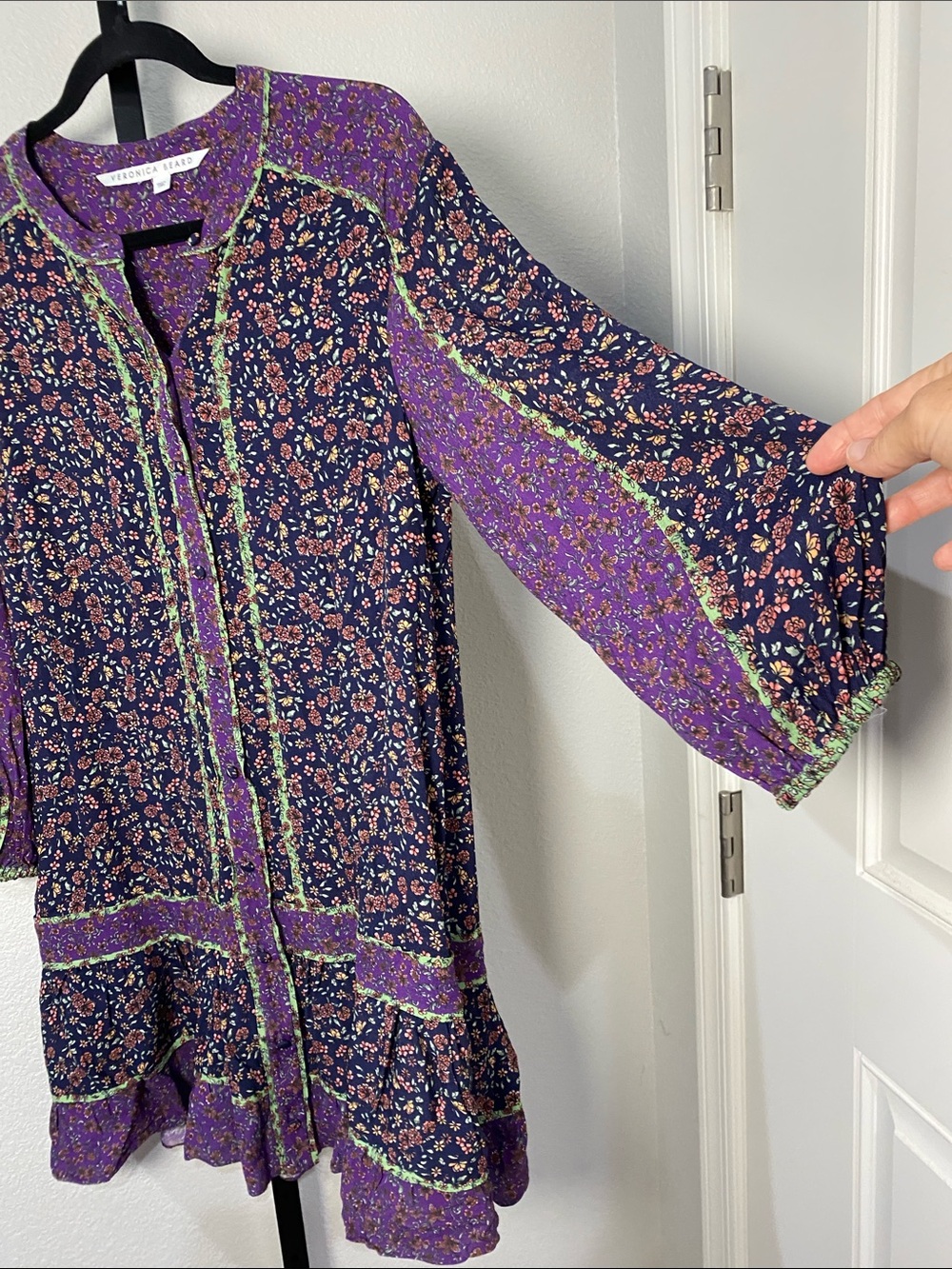 Veronica Beard Navy and Purple Floral Long-Sleeve Mini Dress or tunic